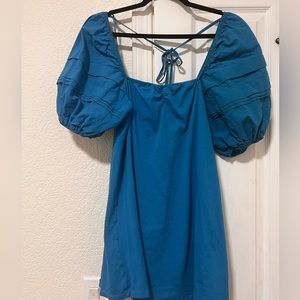 Blue Puff Sleeve Mini Dress